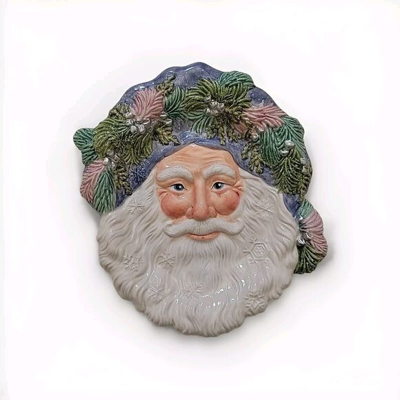 Fitz and Floyd Other - Fitz and Floyd Vintage Crystal Winter Santa Face Cookie Plate Canape Platter